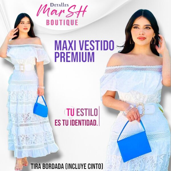 Maxi Vestido Premium Tira Bordada (Incluye Cinto)